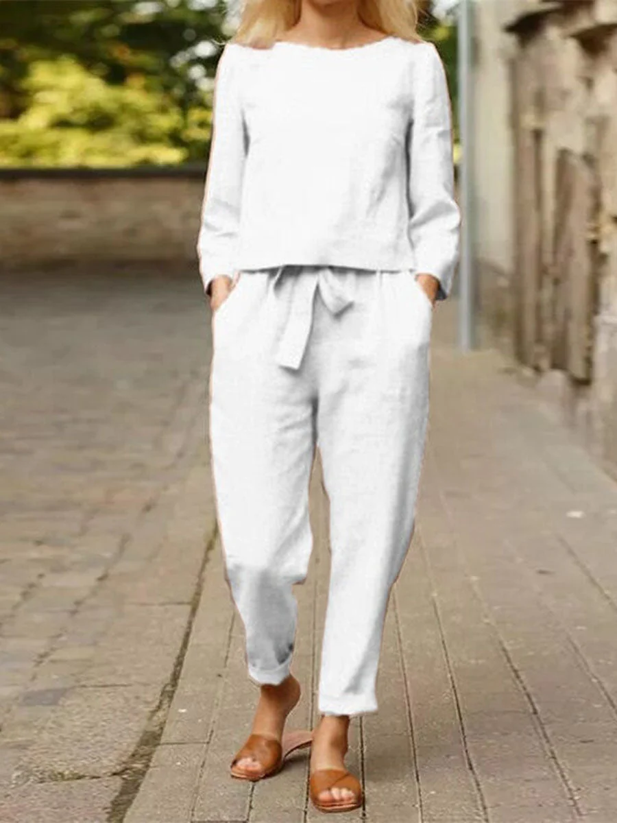Ursula | Damen Freizeit-Set mit langärmligem Oberteil und Gürtelhose