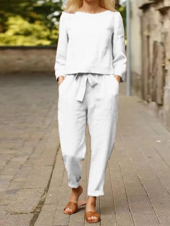 Ursula | Damen Freizeit-Set mit langärmligem Oberteil und Gürtelhose