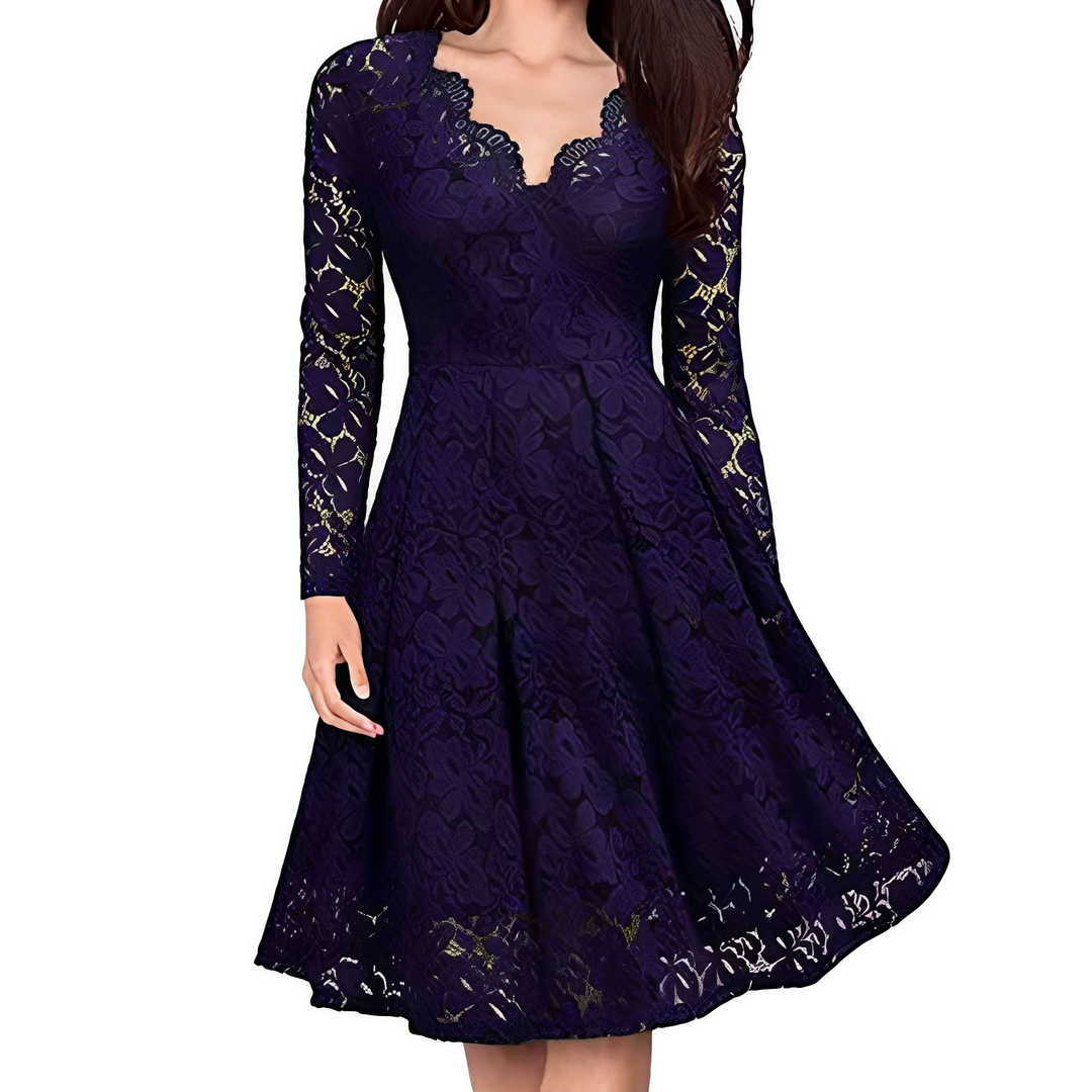 Leonie - Elegantes langärmeliges Kleid mit V-Ausschnitt für Damen