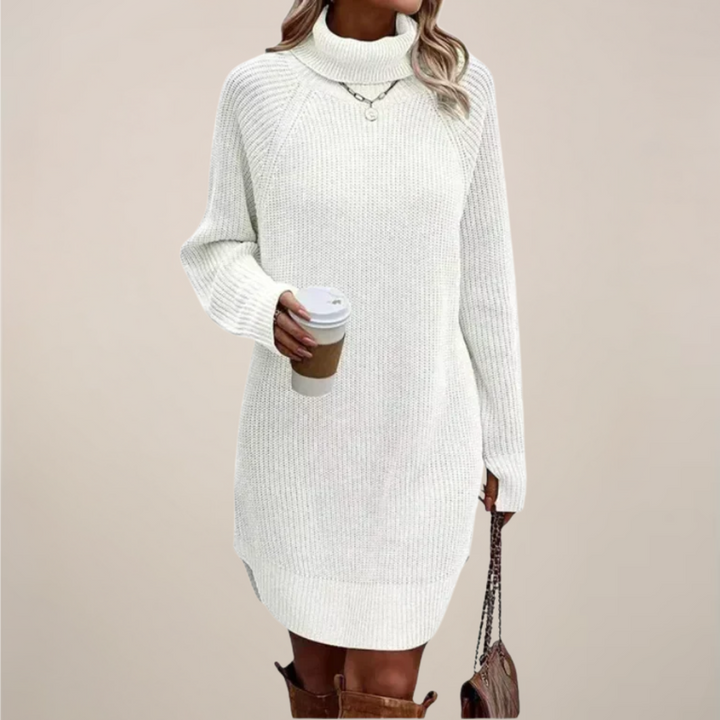 Magdalena | Damen Rollkragen-Pulloverkleid mit langen Ärmeln