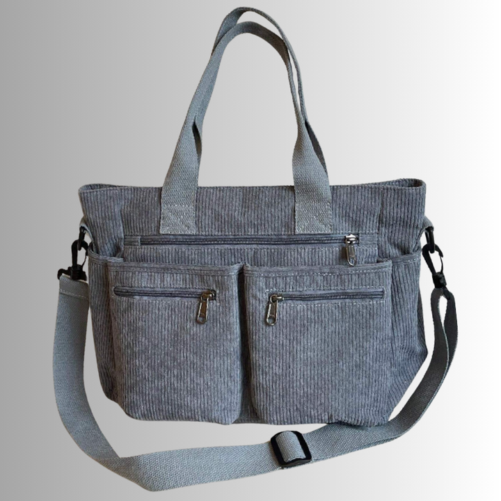 Stilvolles Schultertasche Cord mit Reißverschlusstaschen