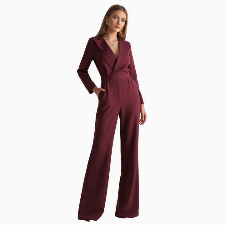 Jumpsuit langarm elegant für Damen – Hemdkragen & weite Beine