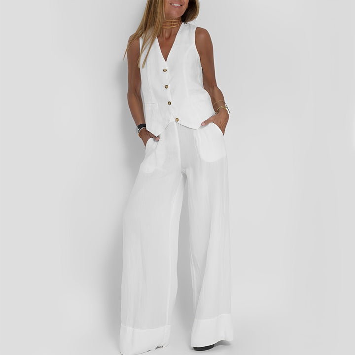 Joan - Bequemes ärmelloses Damen-Set mit weitem Bein