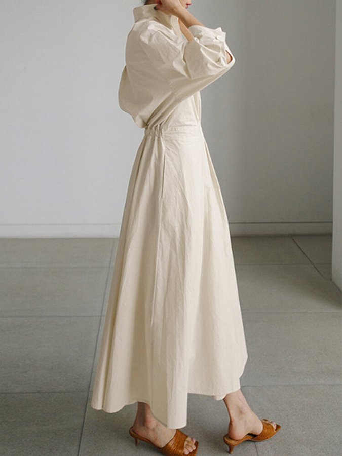 Stilvolles Damen Maxikleid langarm mit Hemdkragen