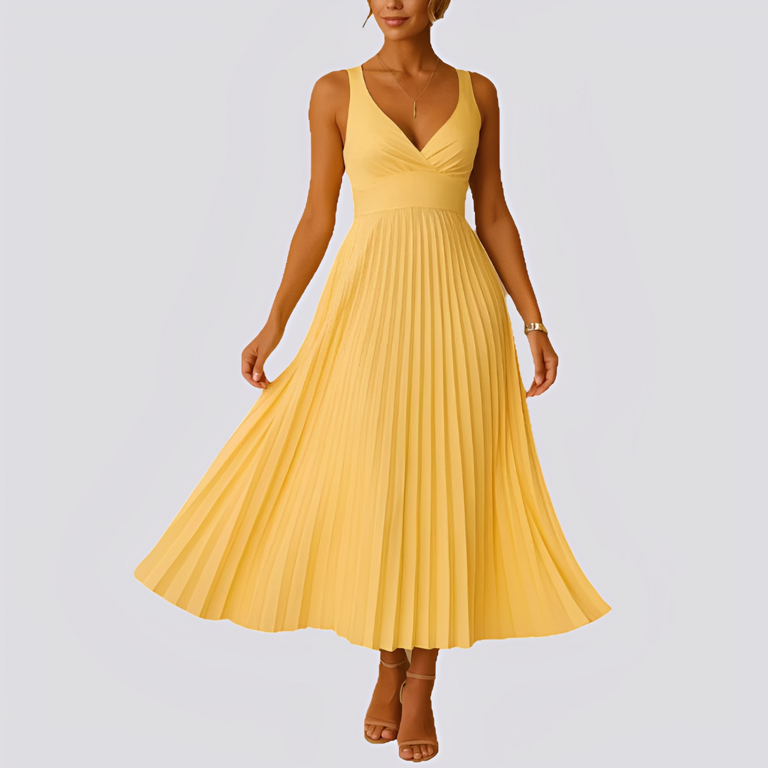 Sabrina - Elegantes Maxikleid mit Plissee und V-Ausschnitt für Damen