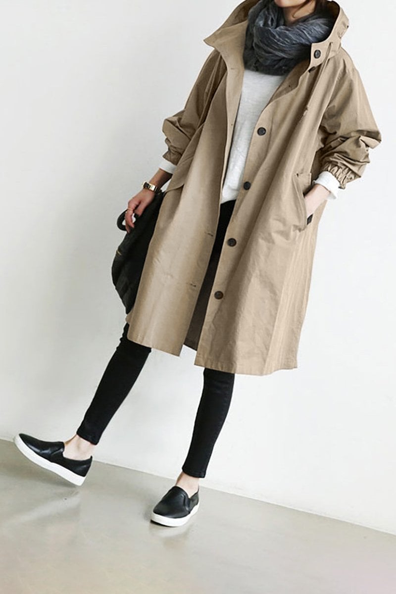 Trenchcoat Damen Lang mit Kapuze