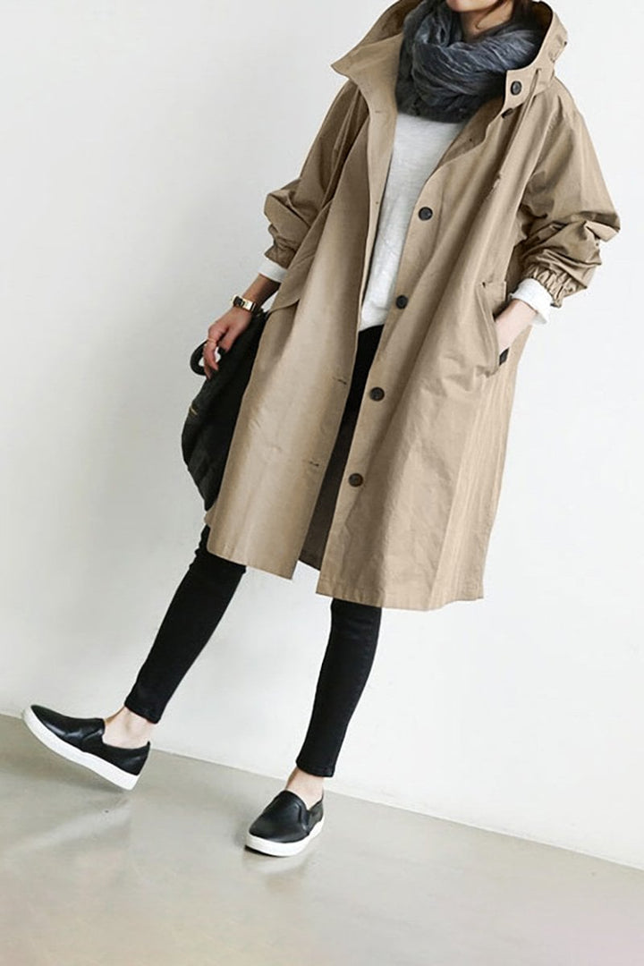 Trenchcoat Damen Lang mit Kapuze