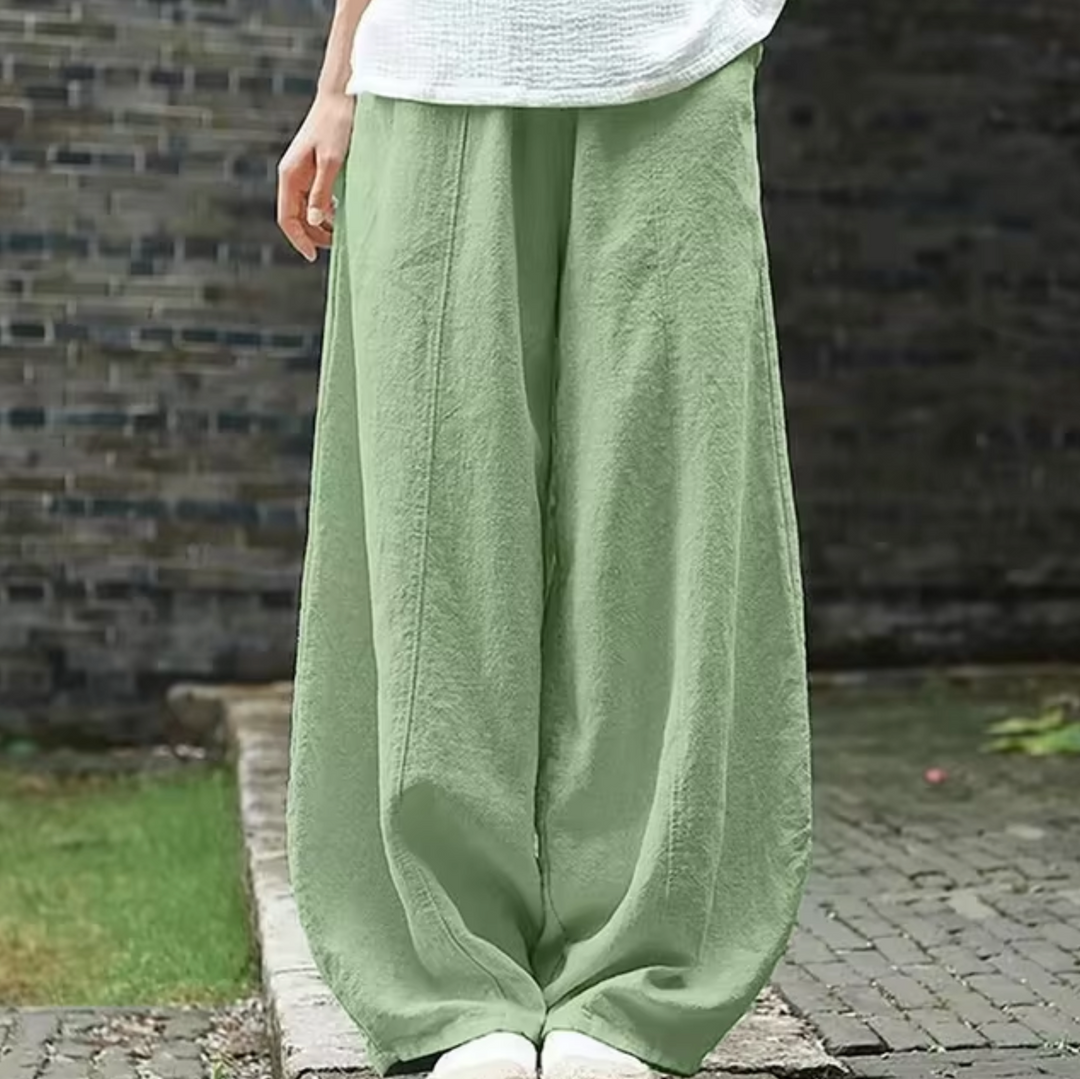 Hoch taillierte Damenhose aus Leinen und Baumwolle