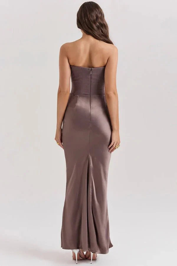 Trägerloses Satin-Maxikleid im Korsettstil für Damen