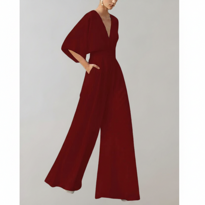 Jumpsuit mit V-Ausschnitt und weiten Ärmeln – elegante Damenmode