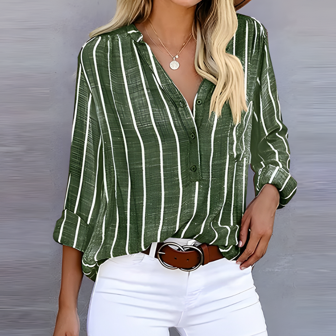 Damen Gestreifte Bluse Mit V-Ausschnitt