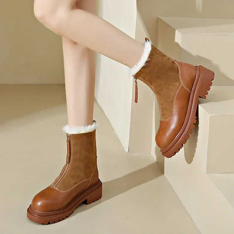 Damen Winterstiefel | Schneeschuhe Profilsohle Mit Frontreißverschluss