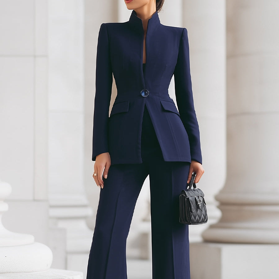 Set aus Blazer mit hohem Kragen und Hose mit weitem Bein für Damen