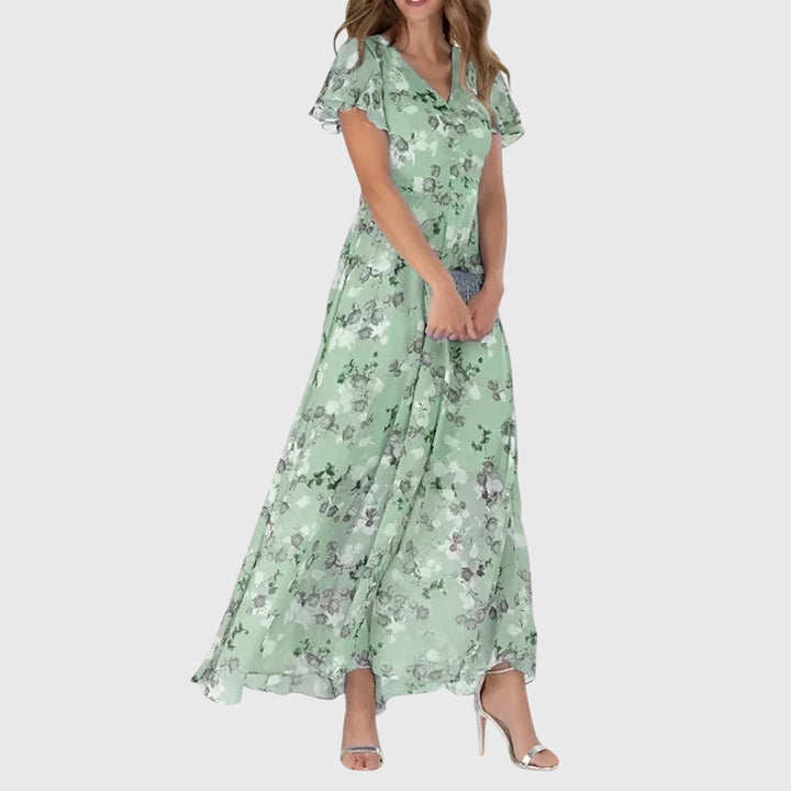 Kathrin | Damen Blumen V-Ausschnitt Maxi Kleid