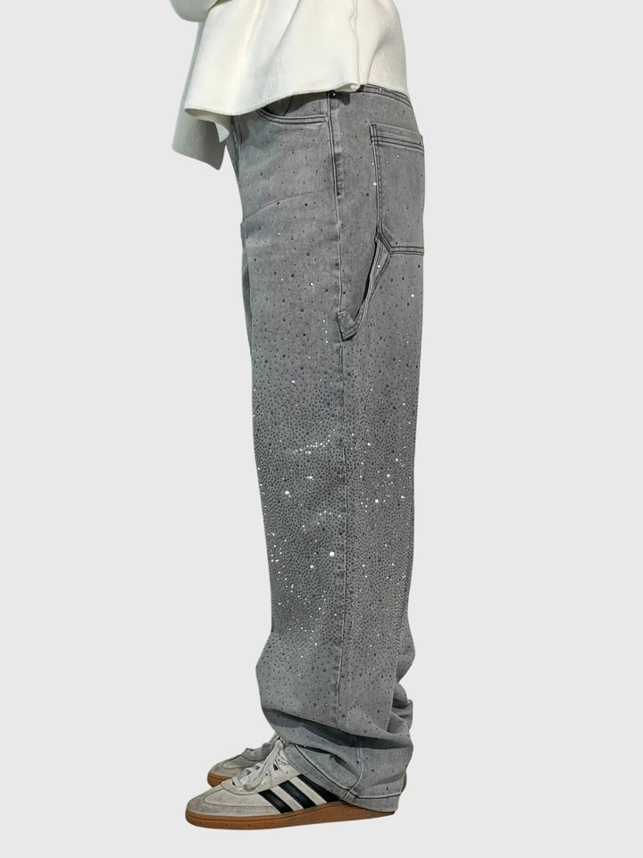 Greta | Damen Glänzende Diamant Denim Hose