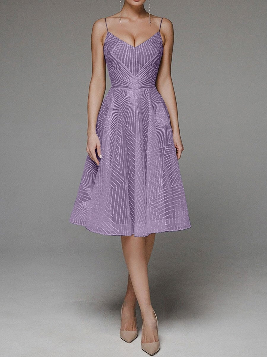 Elegantes A-Linien-Kleid Damen Midi Spaghettiträger