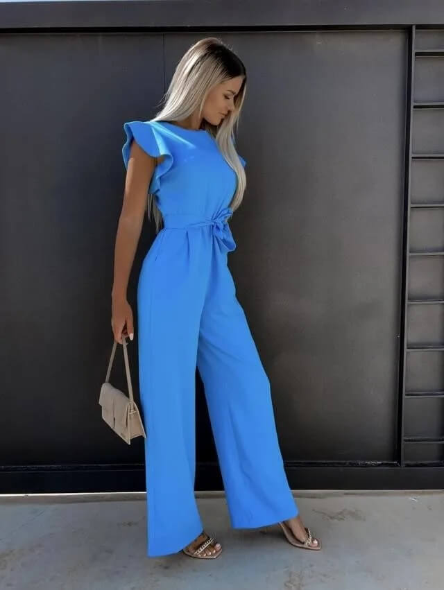 Jumpsuit Damen Schmetterlingsärmel Weite Hosenbeine