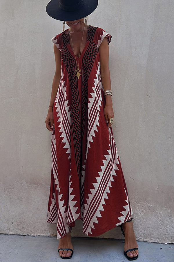 Damen-Maxikleid in A-Linie mit Ethno-Print