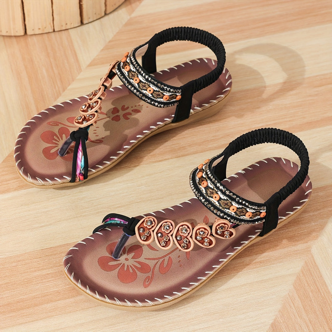 Helga | Damen Sommer Blumen Riemen Flache Freizeitschuhe
