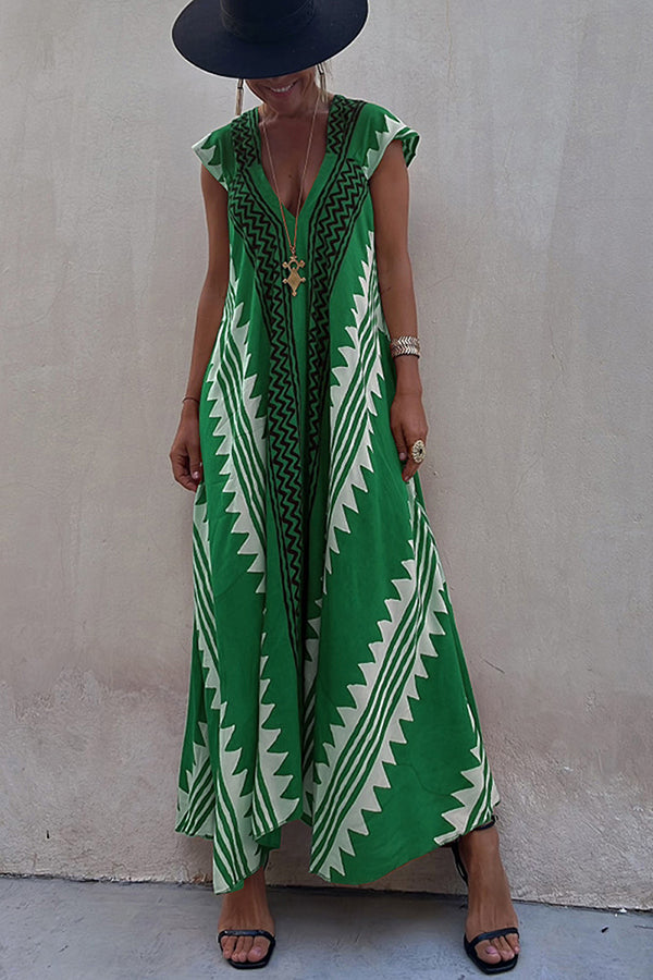 Damen-Maxikleid in A-Linie mit Ethno-Print