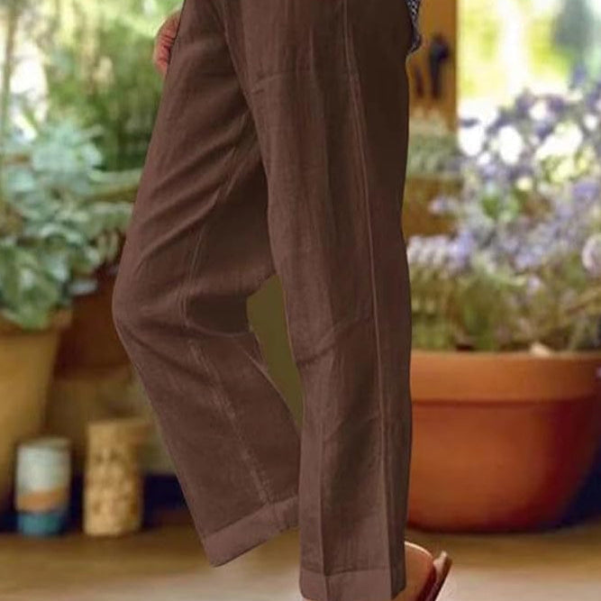 Leinenhose für Damen, Sommer, mit elastischem Bund