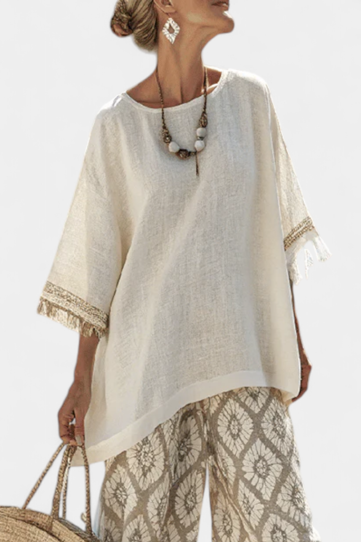 Renate | Damen Boho-Zweiteiler mit Weiten Hosenbeinen