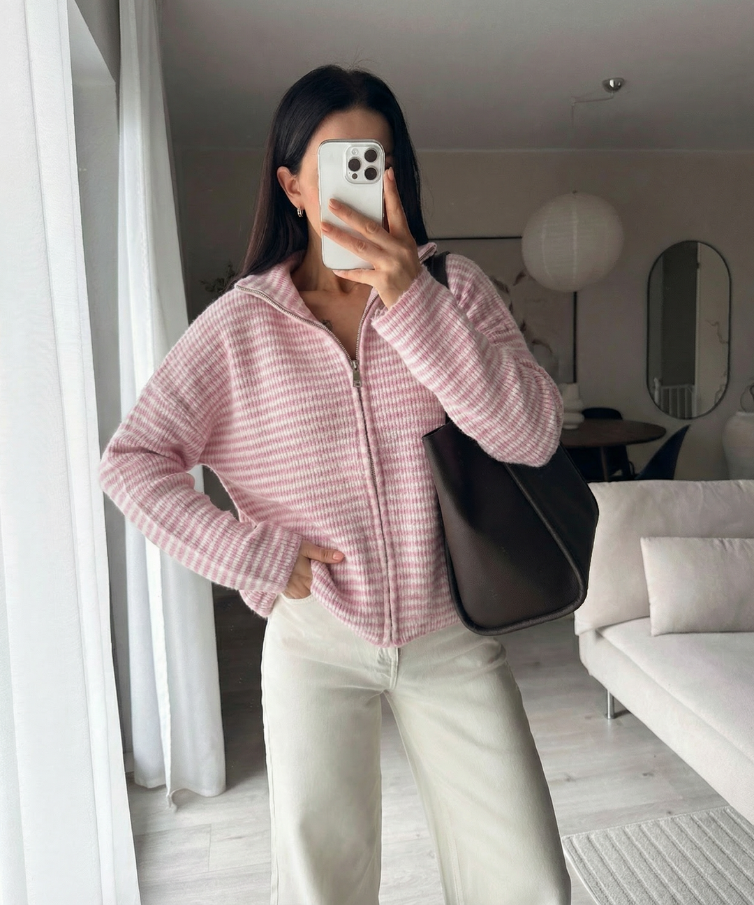 Zip Strickjacke Helena Streifen Rosa Ladypolitan ♡