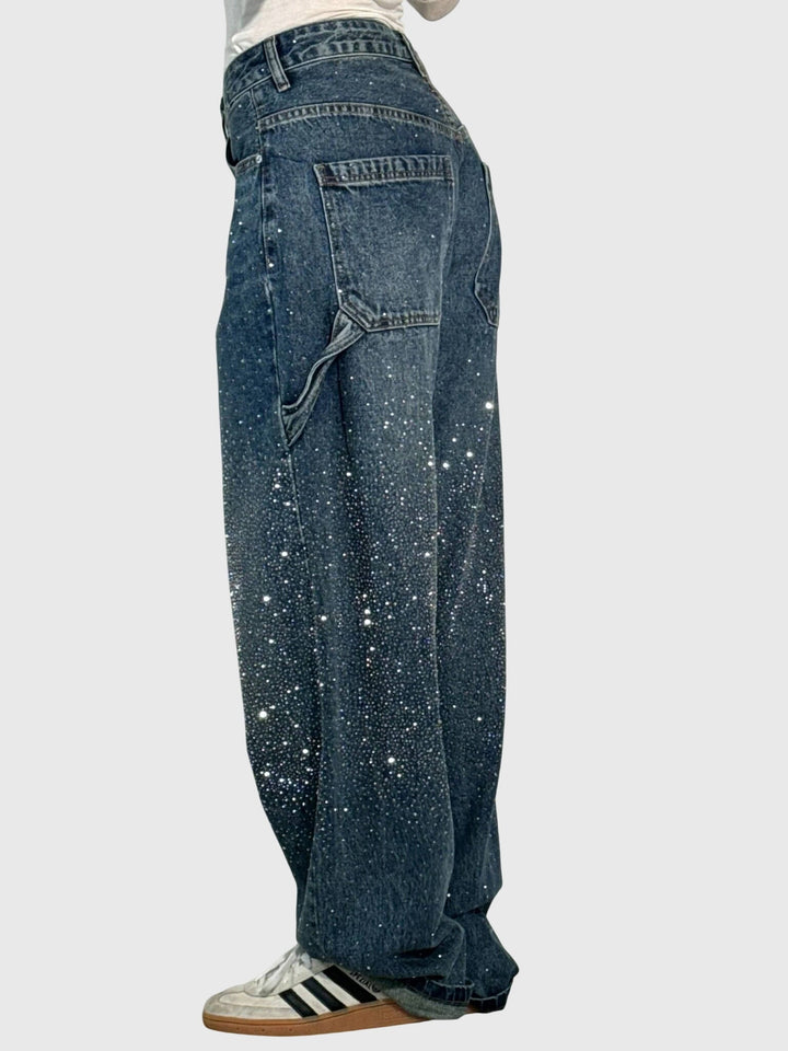 Greta | Damen Glänzende Diamant Denim Hose
