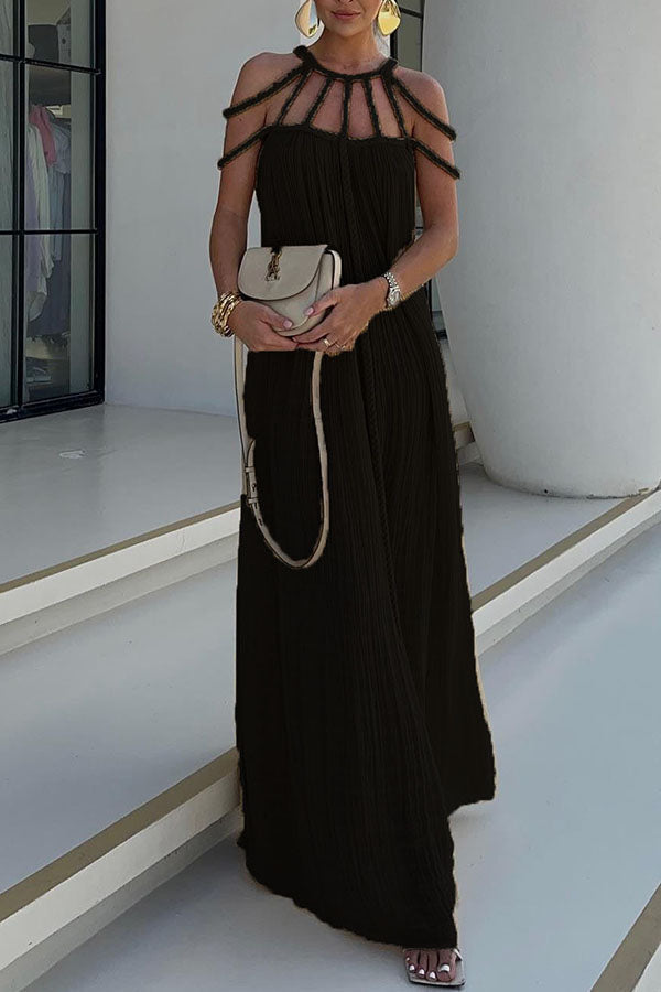 Andrea – Women Linen Blend Draped Braids Maxi Dress - Image 11