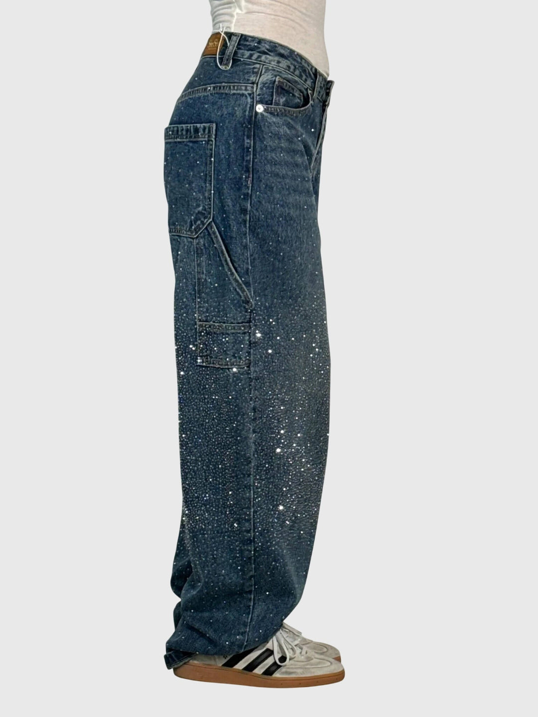 Greta | Damen Glänzende Diamant Denim Hose