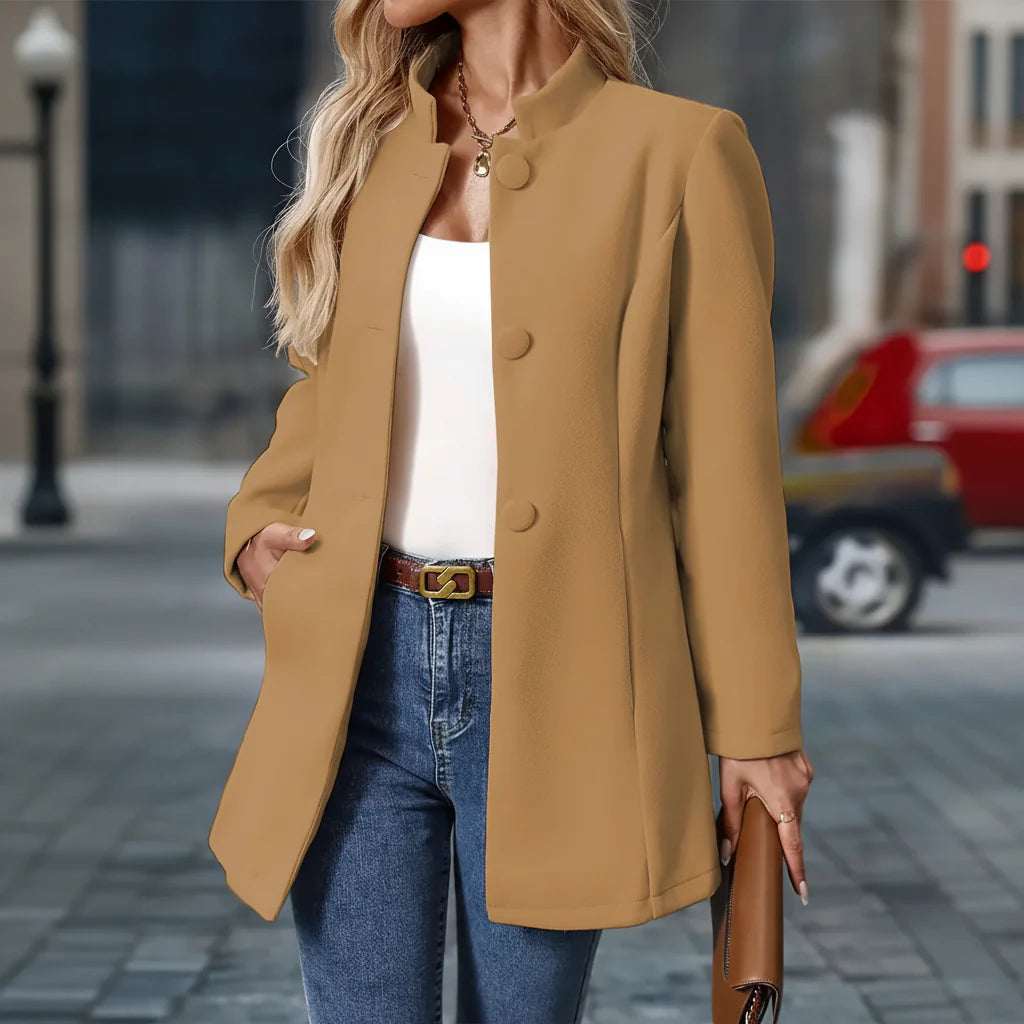 Übergangsjacke elegant für Damen – Stehkragen mit Knopfleiste