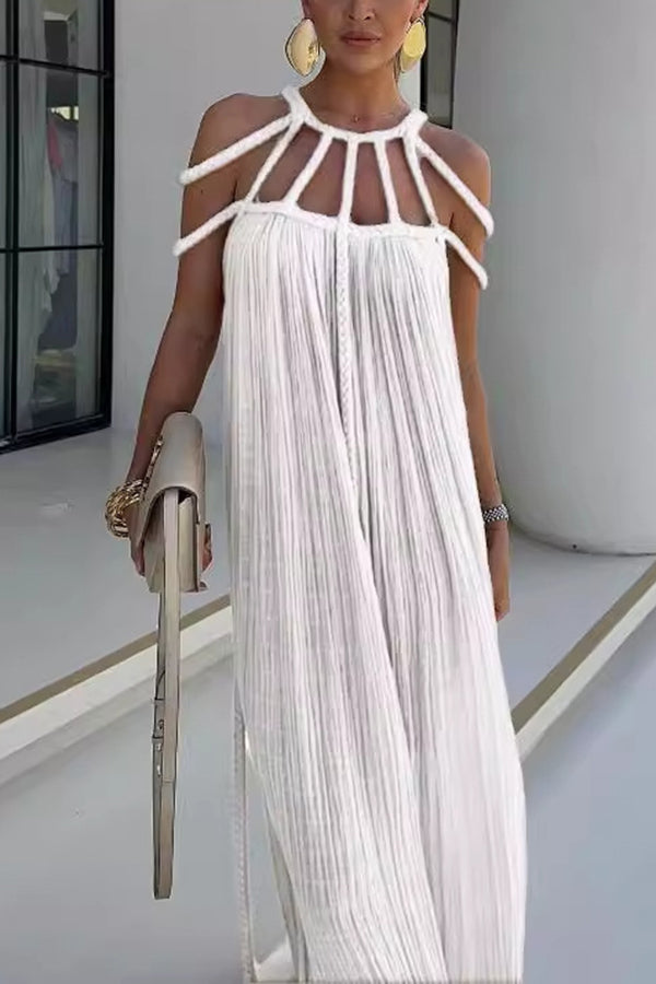 Andrea – Women Linen Blend Draped Braids Maxi Dress - Image 16