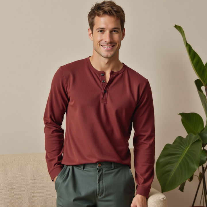 Camicia Henley Uomo Traspirante Manica Lunga - Vesarelli
