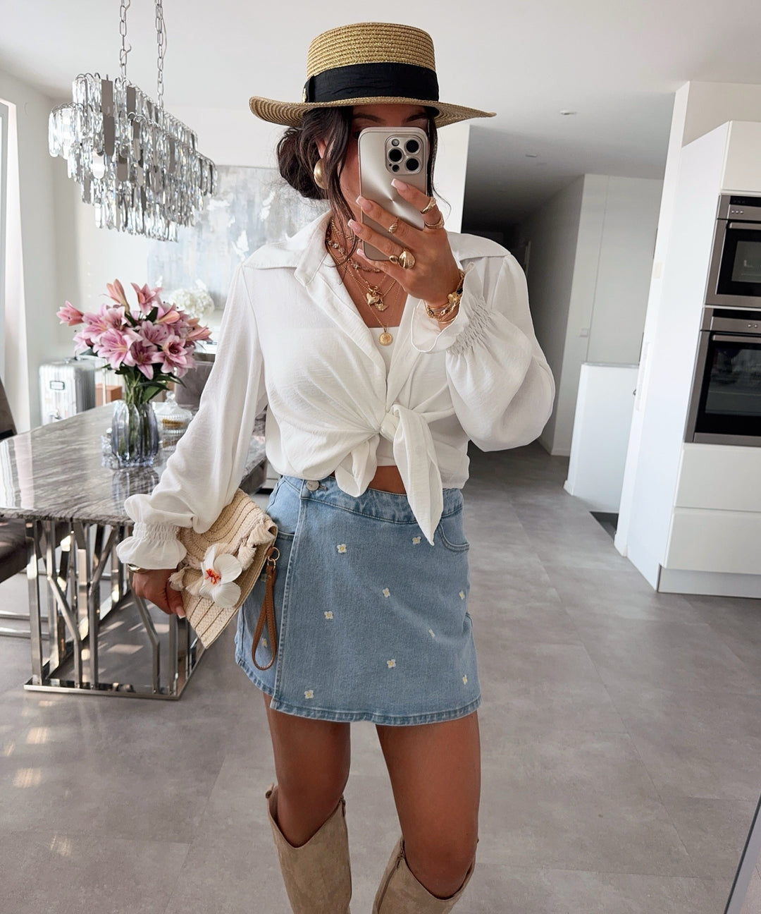 Jeans Hosenrock Klari Blumen Blau Ladypolitan ♡