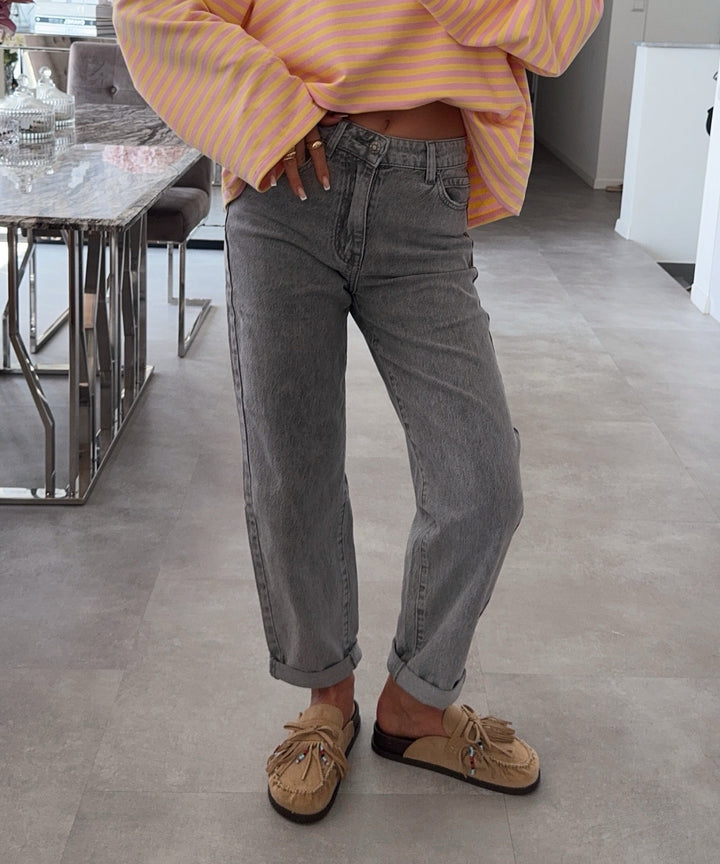 Stretch Mom Jeans Leava Grau Ladypolitan ♡