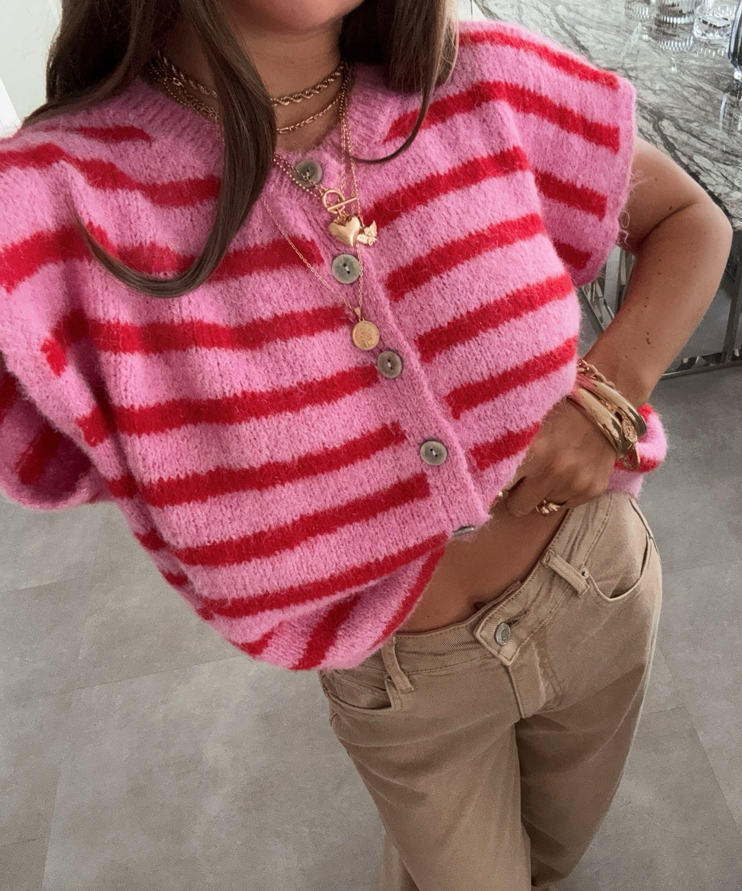 Kurzarm Cardigan Nalya Pink Rot Ladypolitan ♡