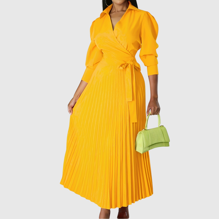 Elise – Schickes Midikleid mit V-Ausschnitt und plissiertem Detail