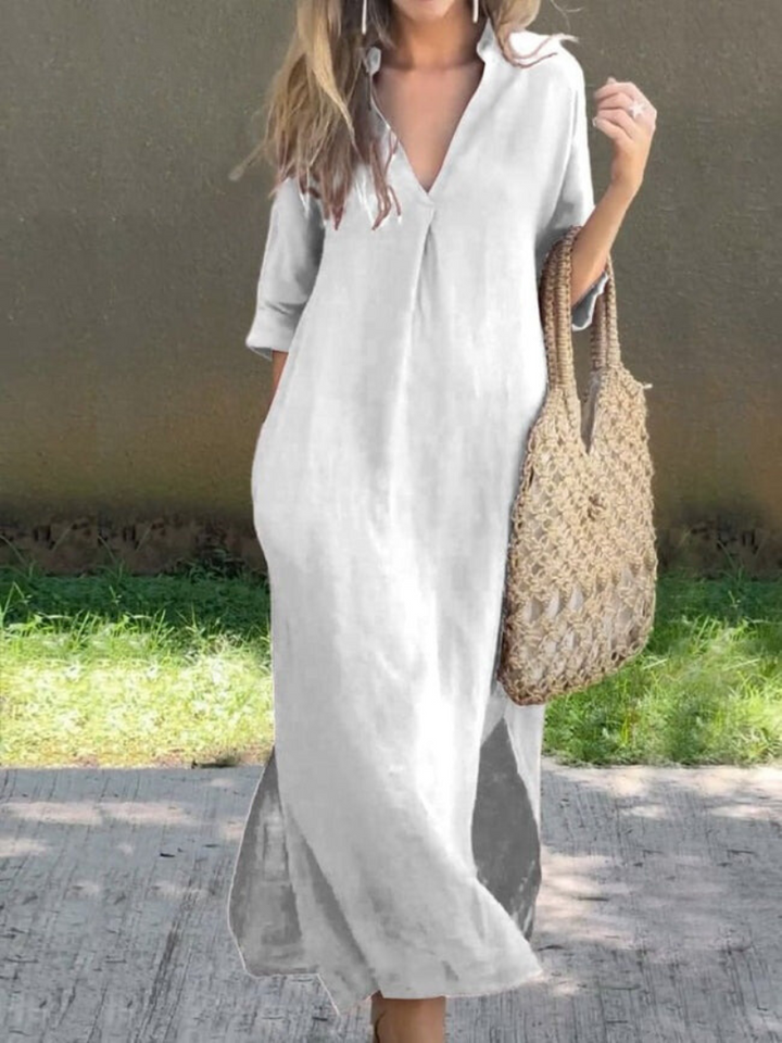Sommerkleid Damen V-Ausschnitt Halbarm