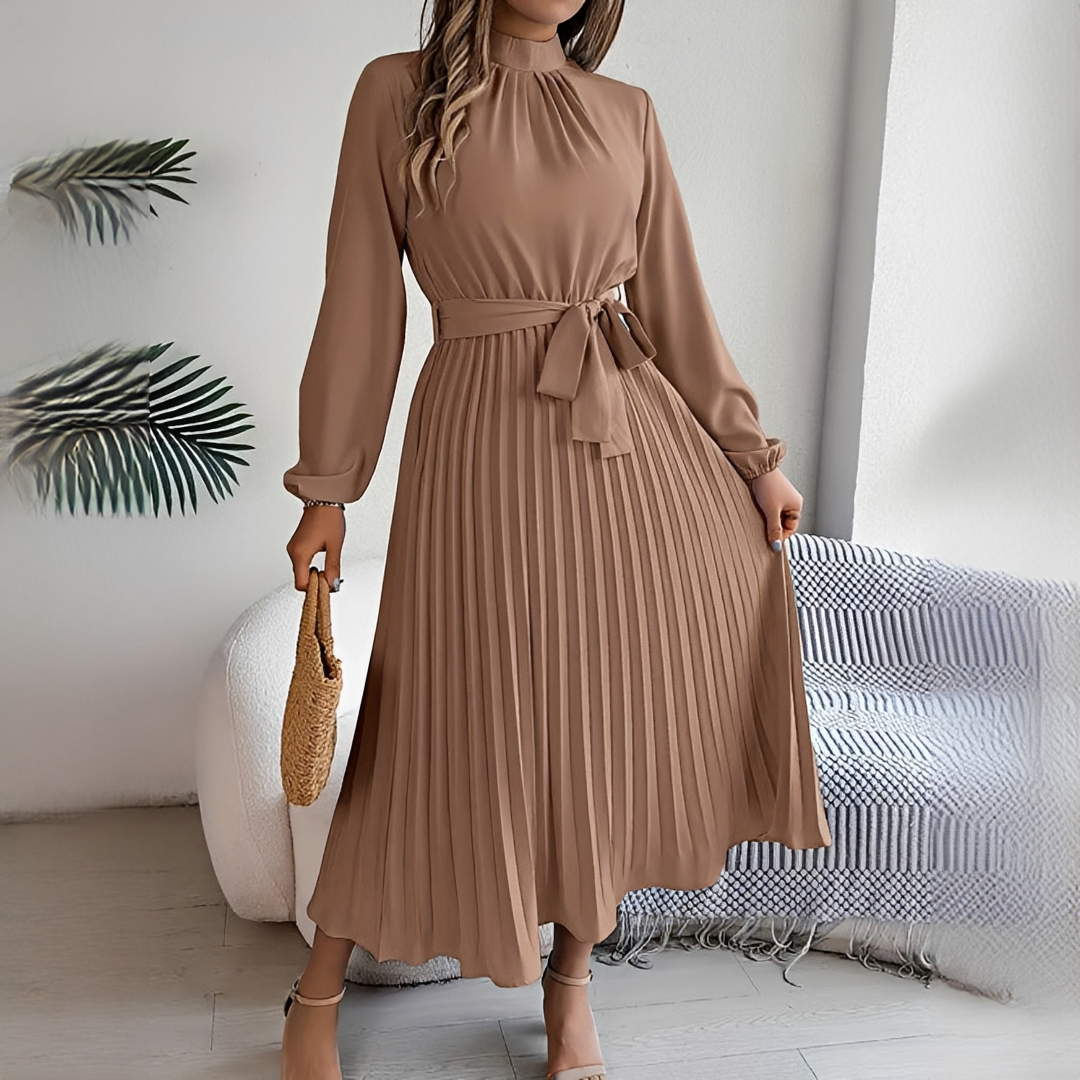 Jessy - Plissiertes Damenkleid mit langen Ärmeln