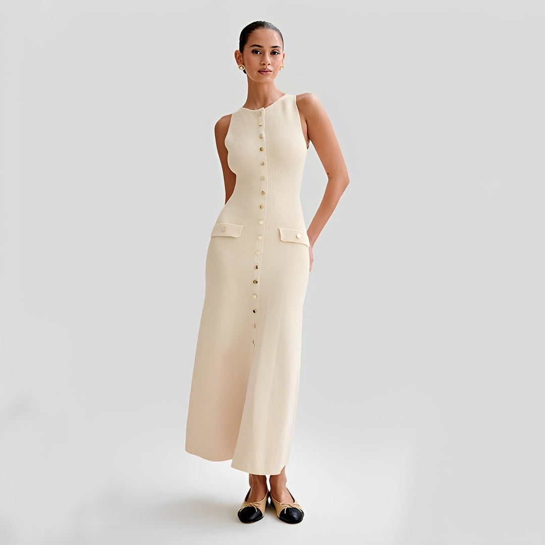 Jessica - Elegantes langes Midikleid mit Knöpfen für Damen