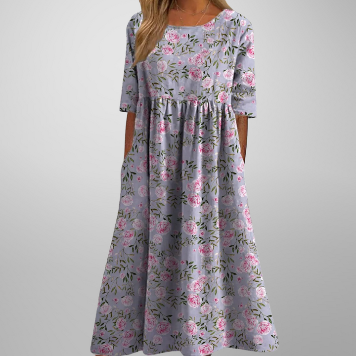 Irina – Women Floral Print Round Neck Dress - Image 6