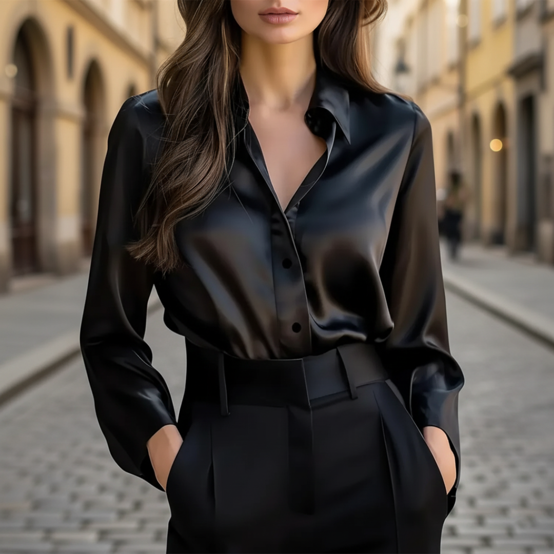 Damen Satinbluse mit Langarm
