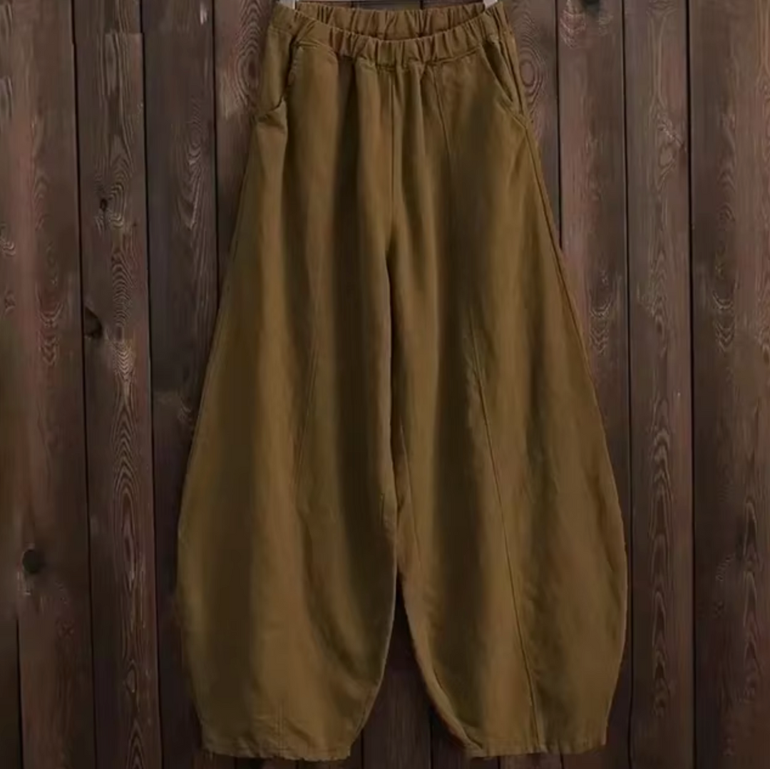 Hoch taillierte Damenhose aus Leinen und Baumwolle
