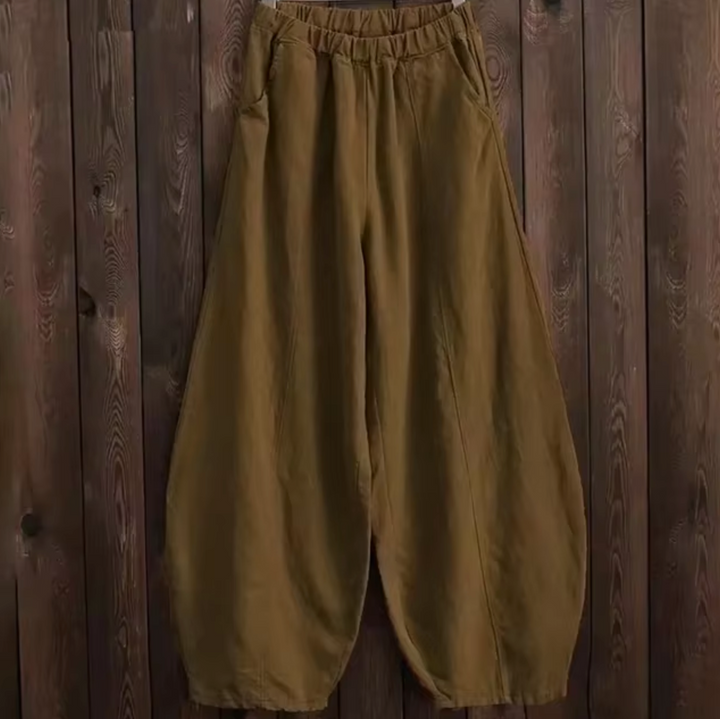 Hoch taillierte Damenhose aus Leinen und Baumwolle