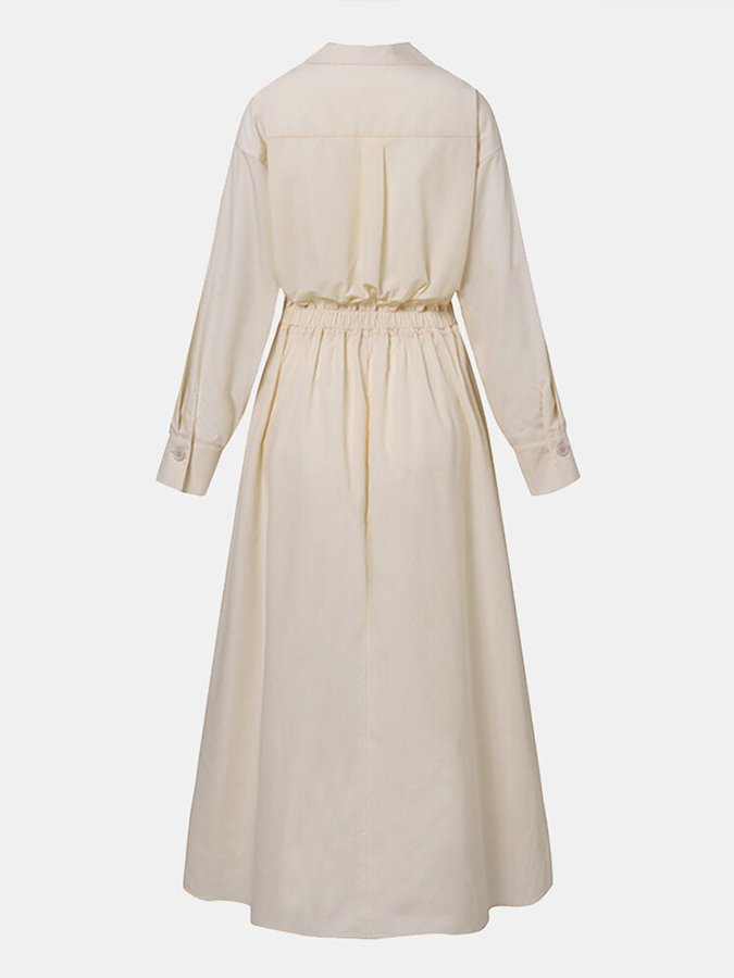 Stilvolles Damen Maxikleid langarm mit Hemdkragen