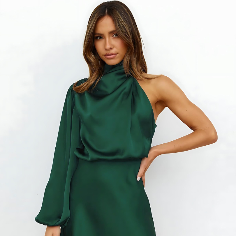 Damen One Shoulder Satin Kleid