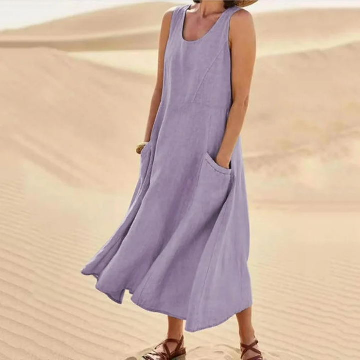 Leinenkleid für Damen, Sommer, lockere Passform