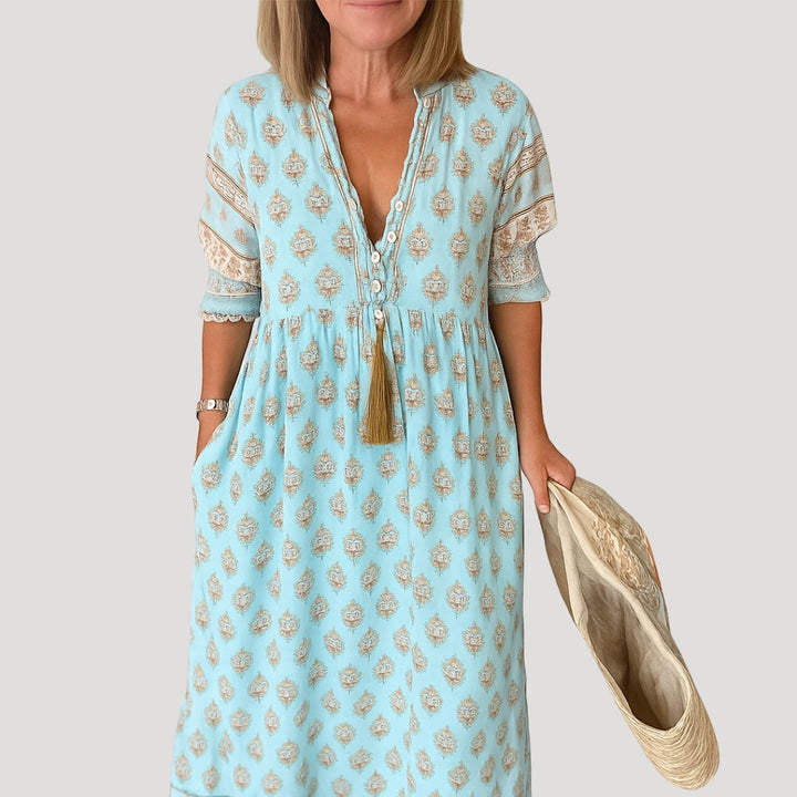 Boho-Midi-Kleid für Damen mit Taschen