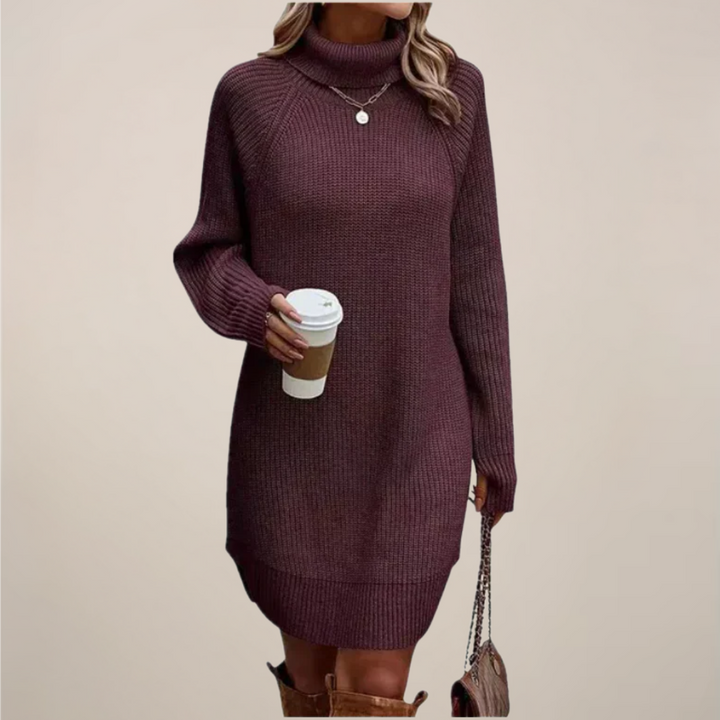 Magdalena | Damen Rollkragen-Pulloverkleid mit langen Ärmeln