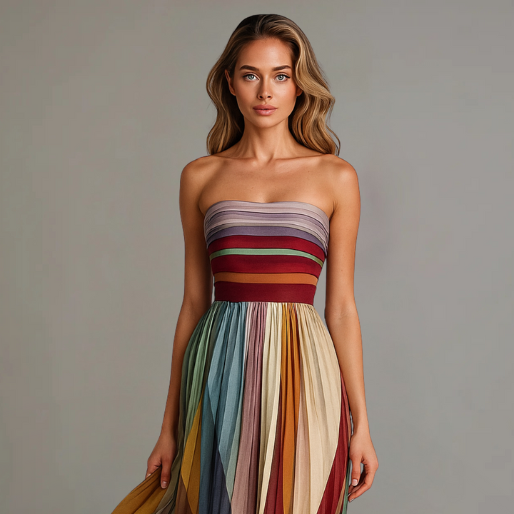 Strapless-Maxi-Partykleid für Damen mit Faltenrock